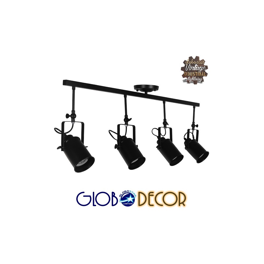 GLOBOSTAR® HOLLYWOOD 01156 Vintage Φωτιστικό Οροφής με Ντουί 4 x E27 AC 220-240V IP20 - Μαύρο - Μ13 x Π110 x Υ38cm